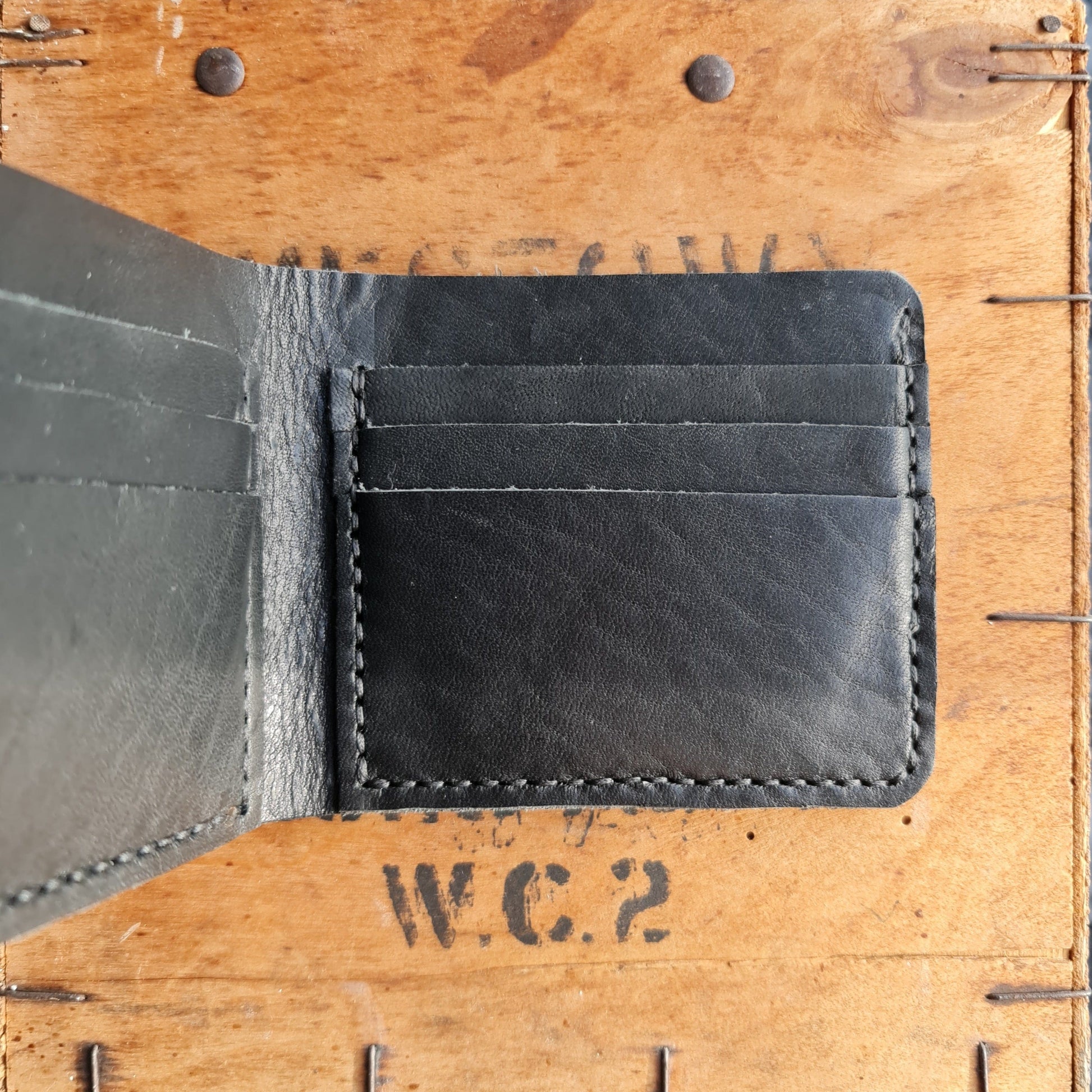No. 2 Frontiersman Leather Bifold Wallet, Horween Black Dublin Leather, Inside Right