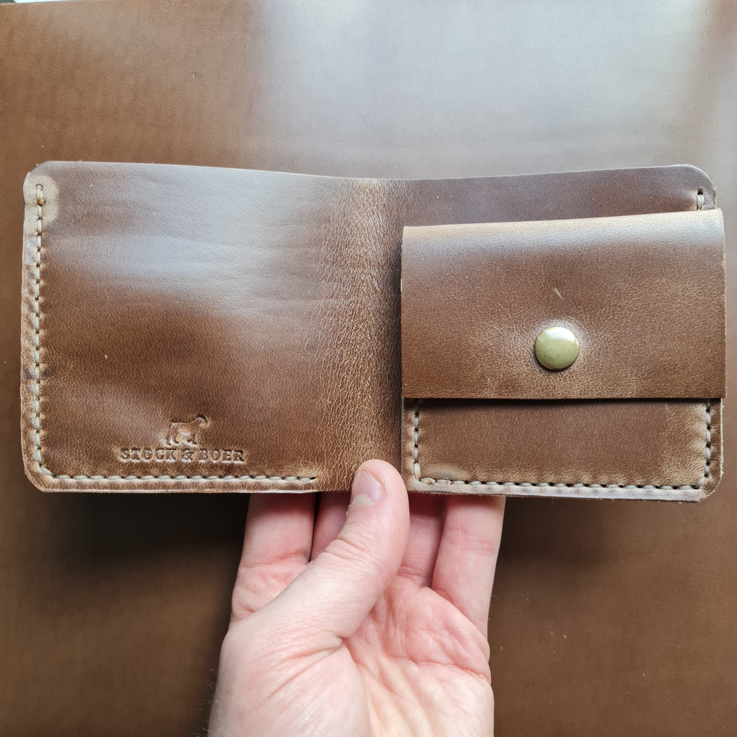 No. 3 Pioneer Billfold Coin Wallet, Horween Natural Chromexcel Leather, Front Open