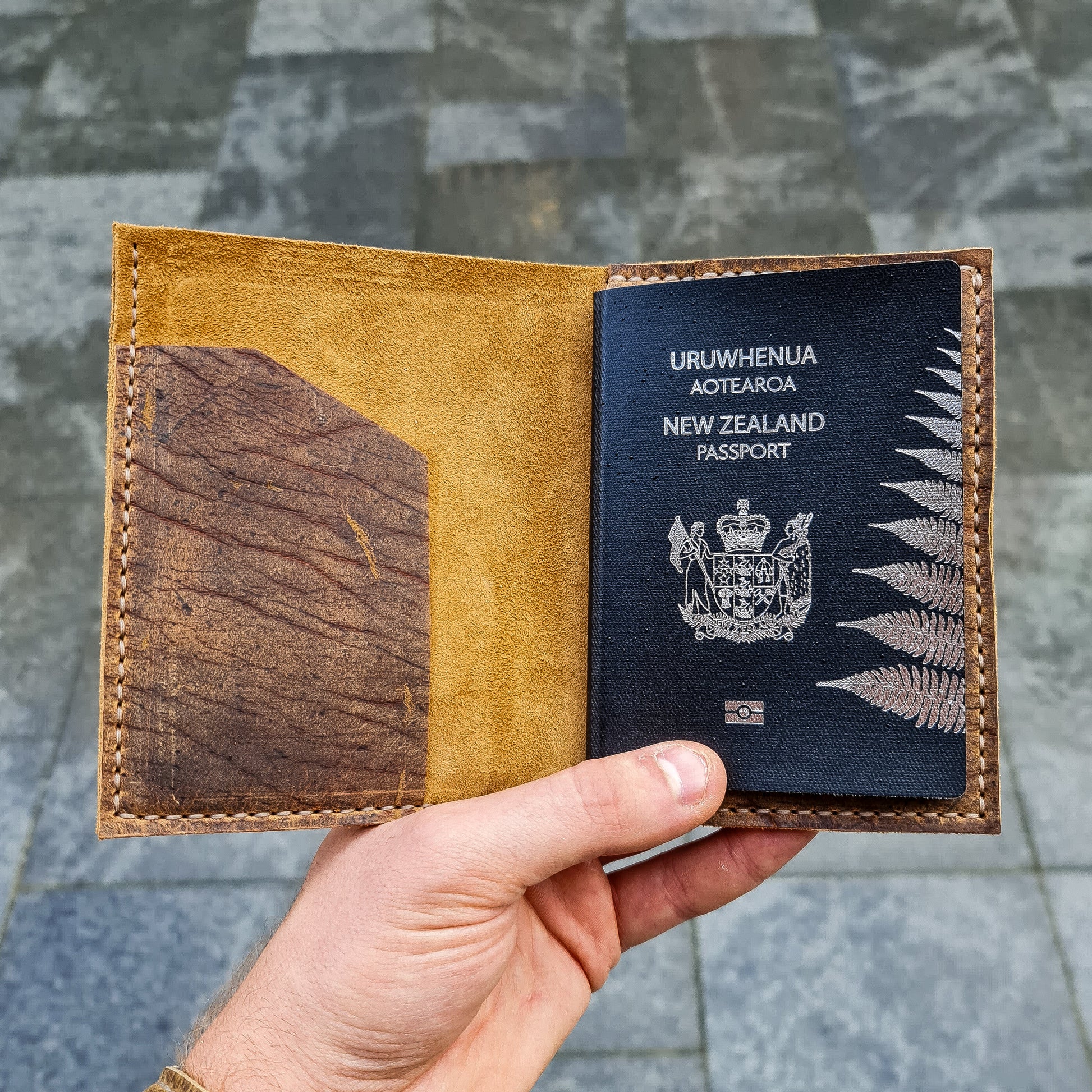 No. 4 Journeyman Passport Wallet, C F Stead & Co Baobab Kudu Leather, Front Open