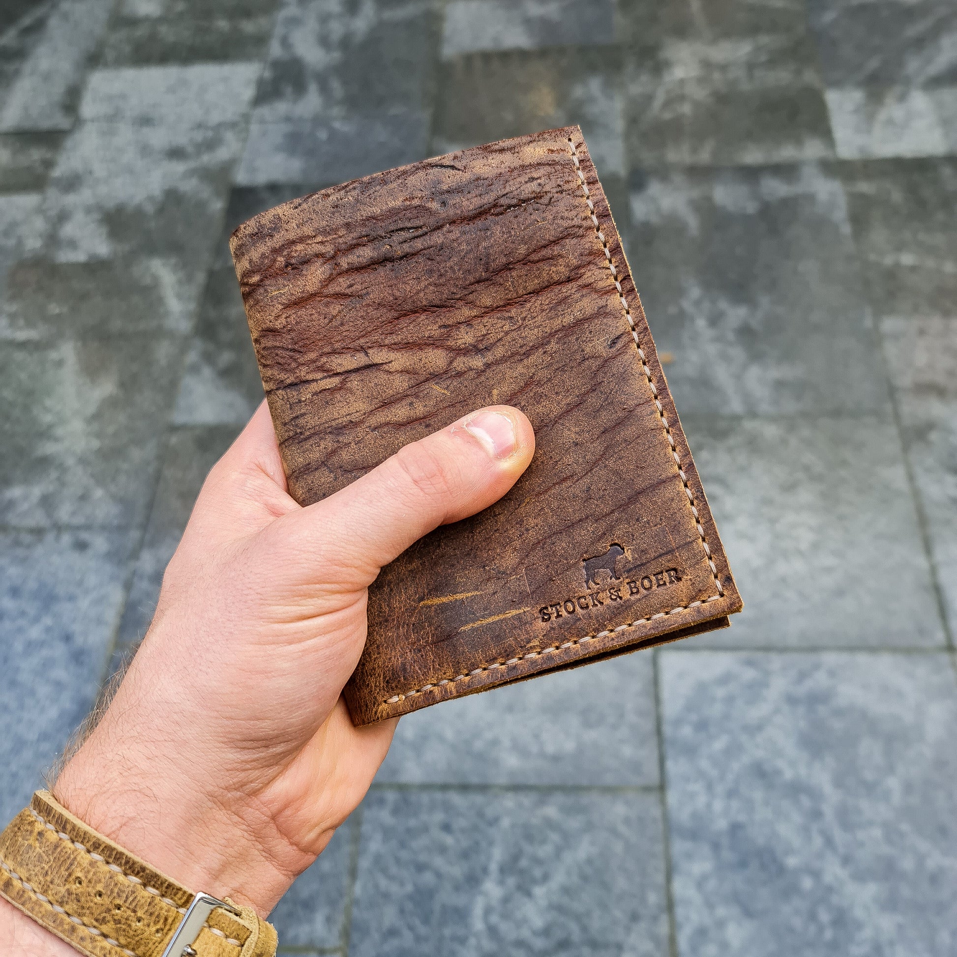 No. 4 Journeyman Passport Wallet, C F Stead & Co Baobab Kudu Leather, Front Outside