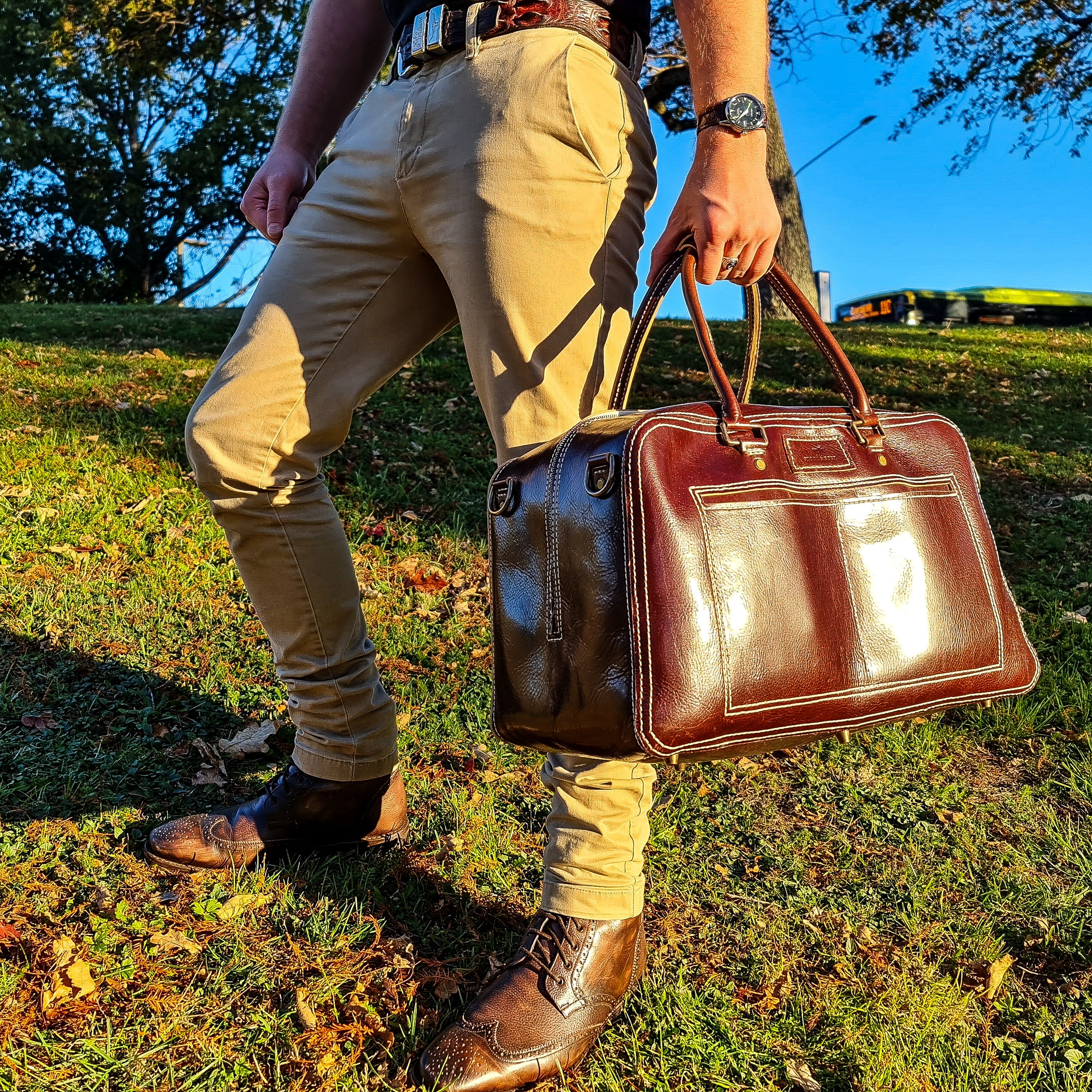 No. 1963 VOYAGER Travel Bag - Hand Stitched - Tuscan Leather