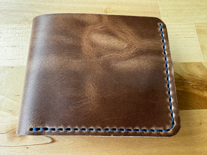 No. 2 Frontiersman Leather Bifold Wallet, Horween Natural Chromexcel Leather, Blue Stitch - Front 