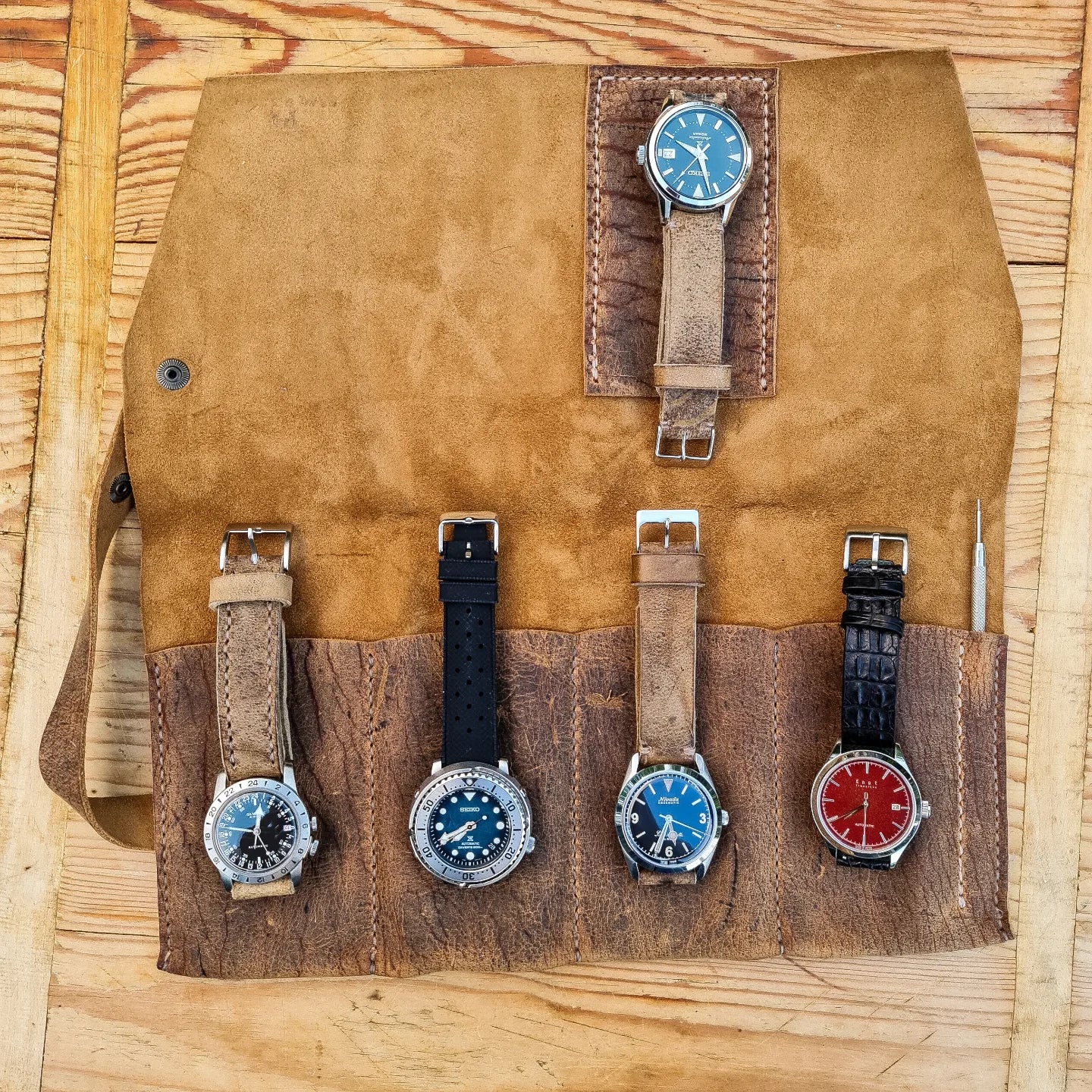 No. 13 PLUNDERER Leather Watch Roll - Hand Stitched - Wild African Kudu
