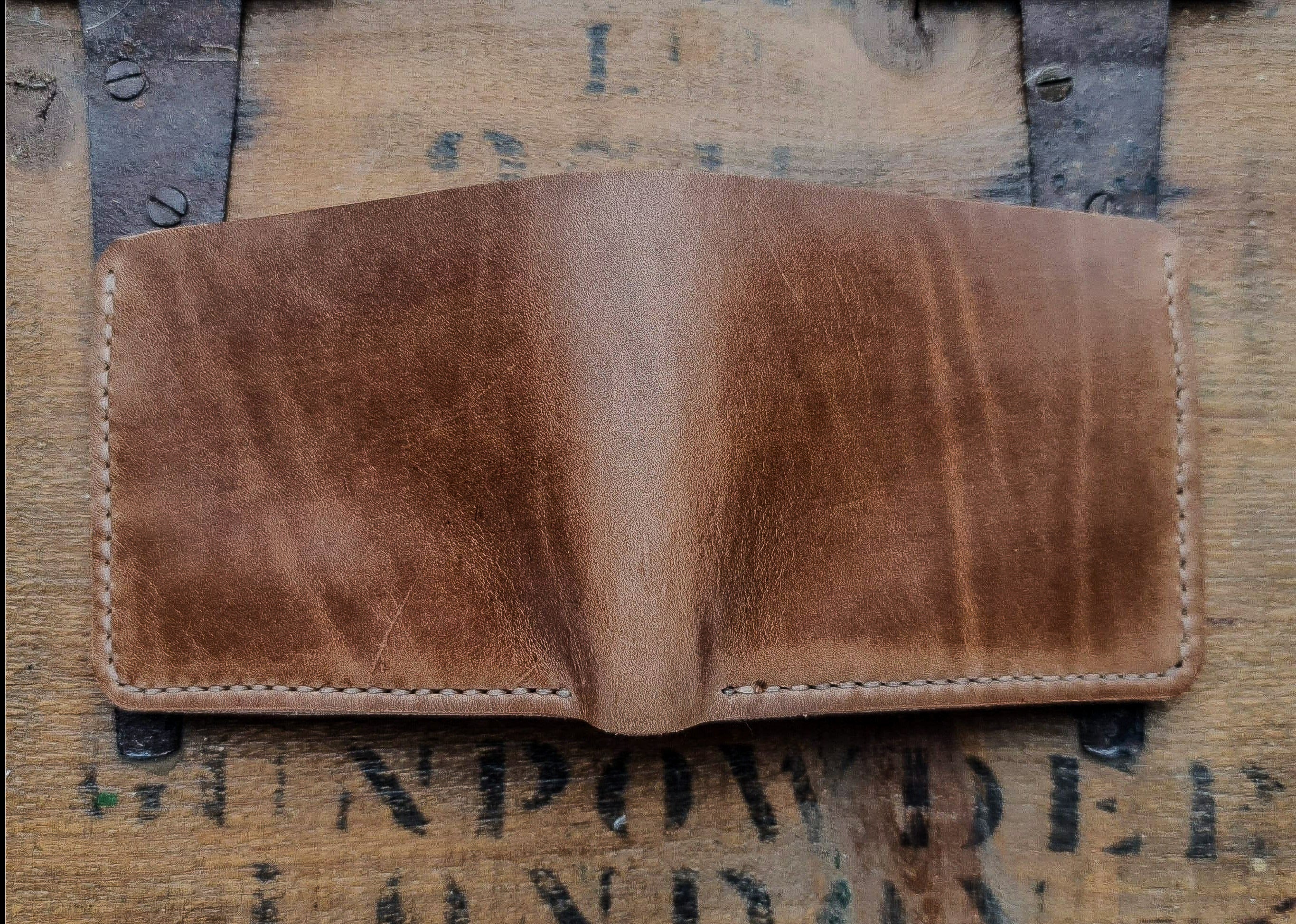 No. 2 Frontiersman Custom Leather Wallets, Horween Natural Chromexcel Leather, Back Open