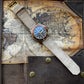 No. 1761 Coastline Leather Watch Straps - Suede, on Glycine Combat Sub Watch , Flat on map Surface - Image