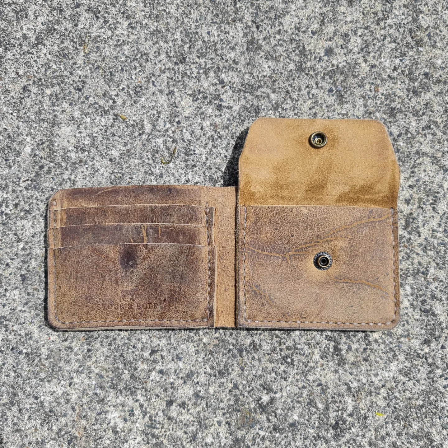 No. 2 Frontiersman Leather Bifold Wallet, C F Stead & Co Desert Kudu Leather, Front Open With Coin Pouch