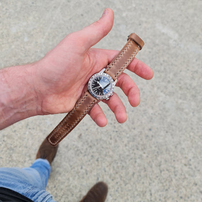 No. 44 Aviator Leather Watch Straps, Horween Natural Chromexcel Leather, Front 