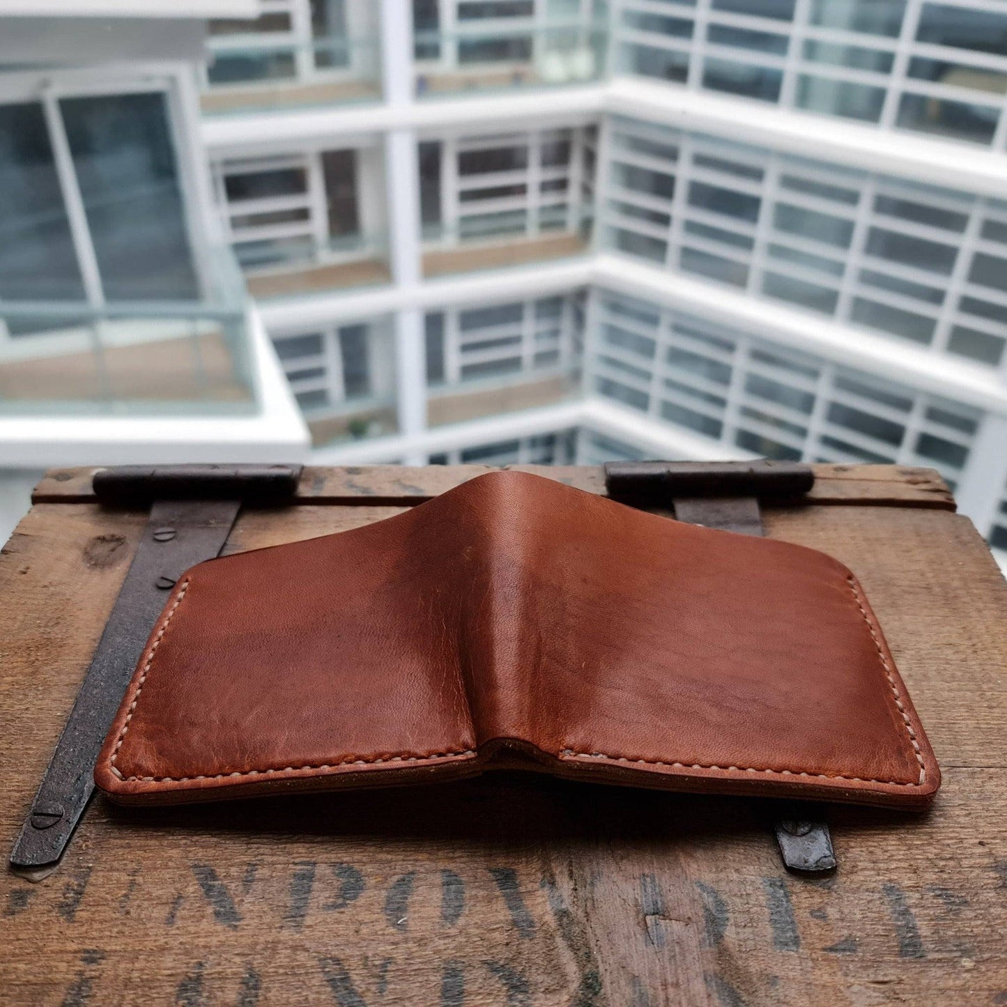 The Frontiersman men's leather wallet with cash and card holder in English Tan leather - back