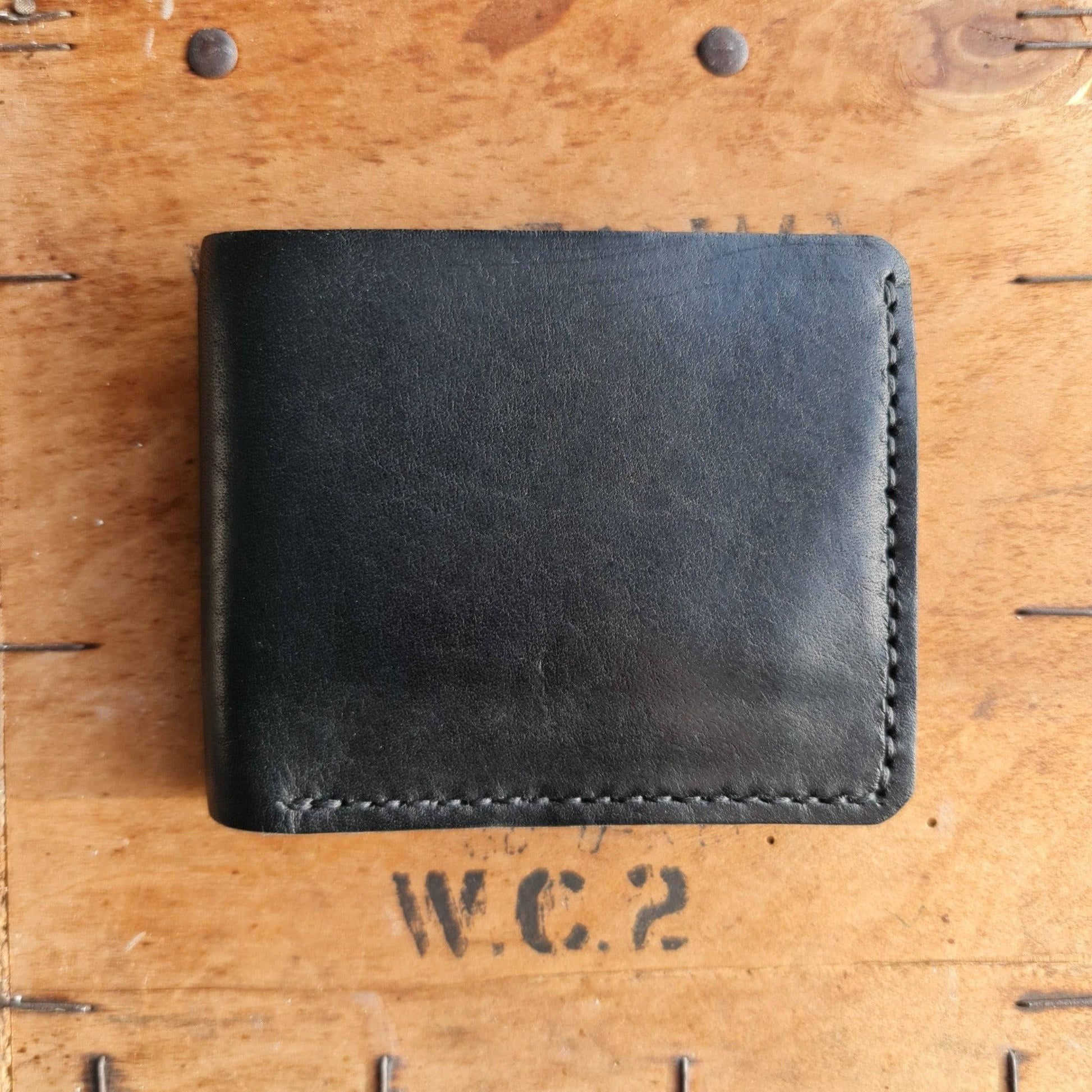 No. 2 Frontiersman Leather Bifold Wallet, Horween Black Dublin Leather, Front