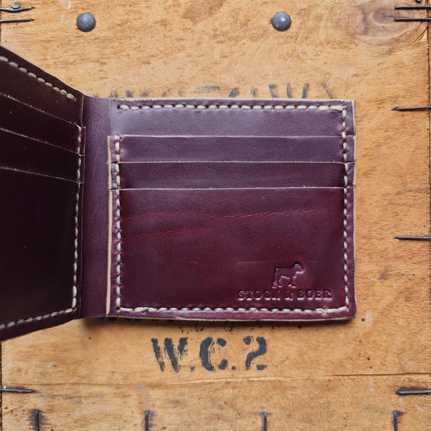 No. 1 Wrangler Card Holders, Horween Burgundy Chromexcel Leather, Open RIght