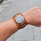 No. 44 Aviator Leather Watch Straps, Horween Natural Chromexcel Leather, Front On Wrist With Bund
