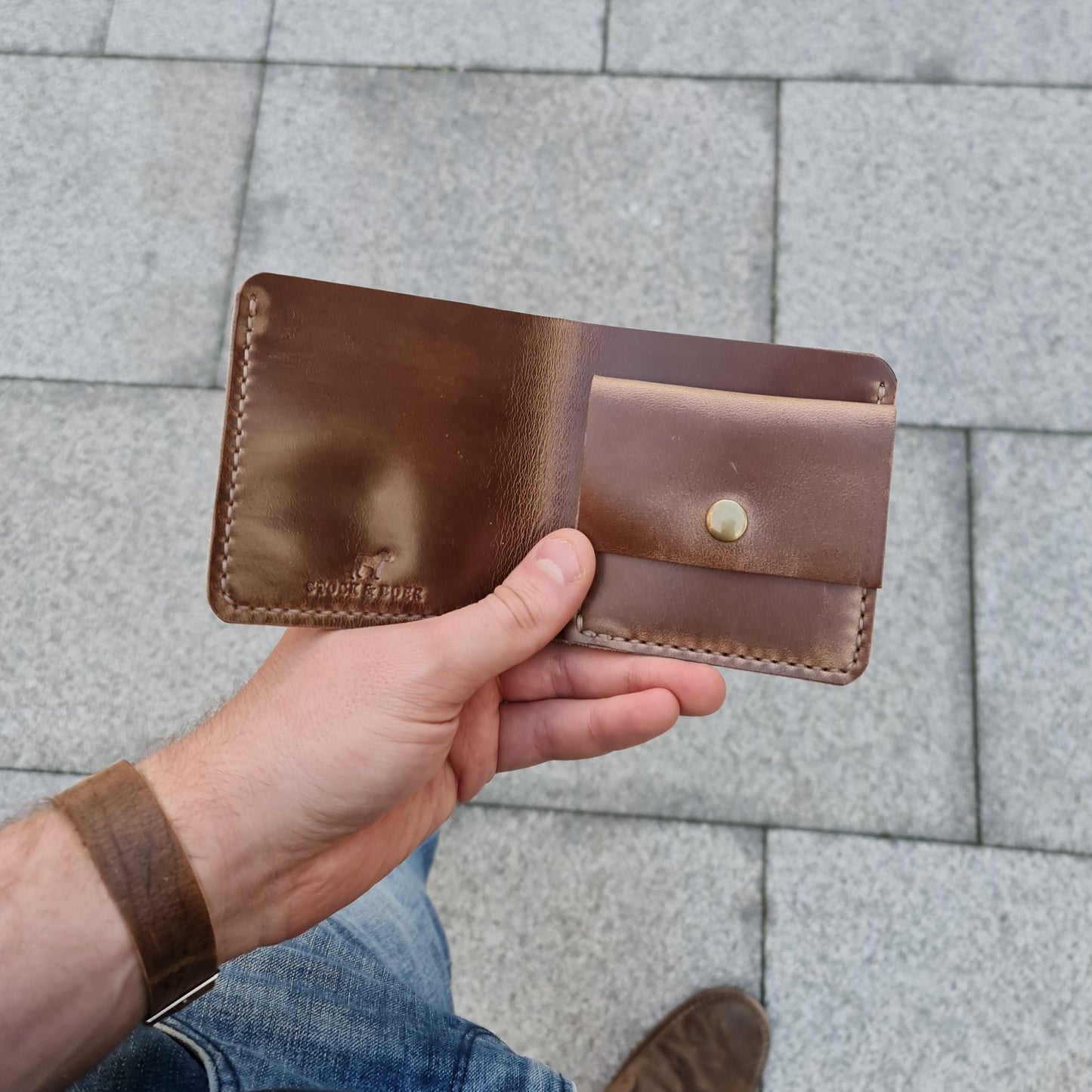 No. 3 Pioneer Billfold Coin Wallet, Horween Natural Chromexcel Leather, Front  Open Street