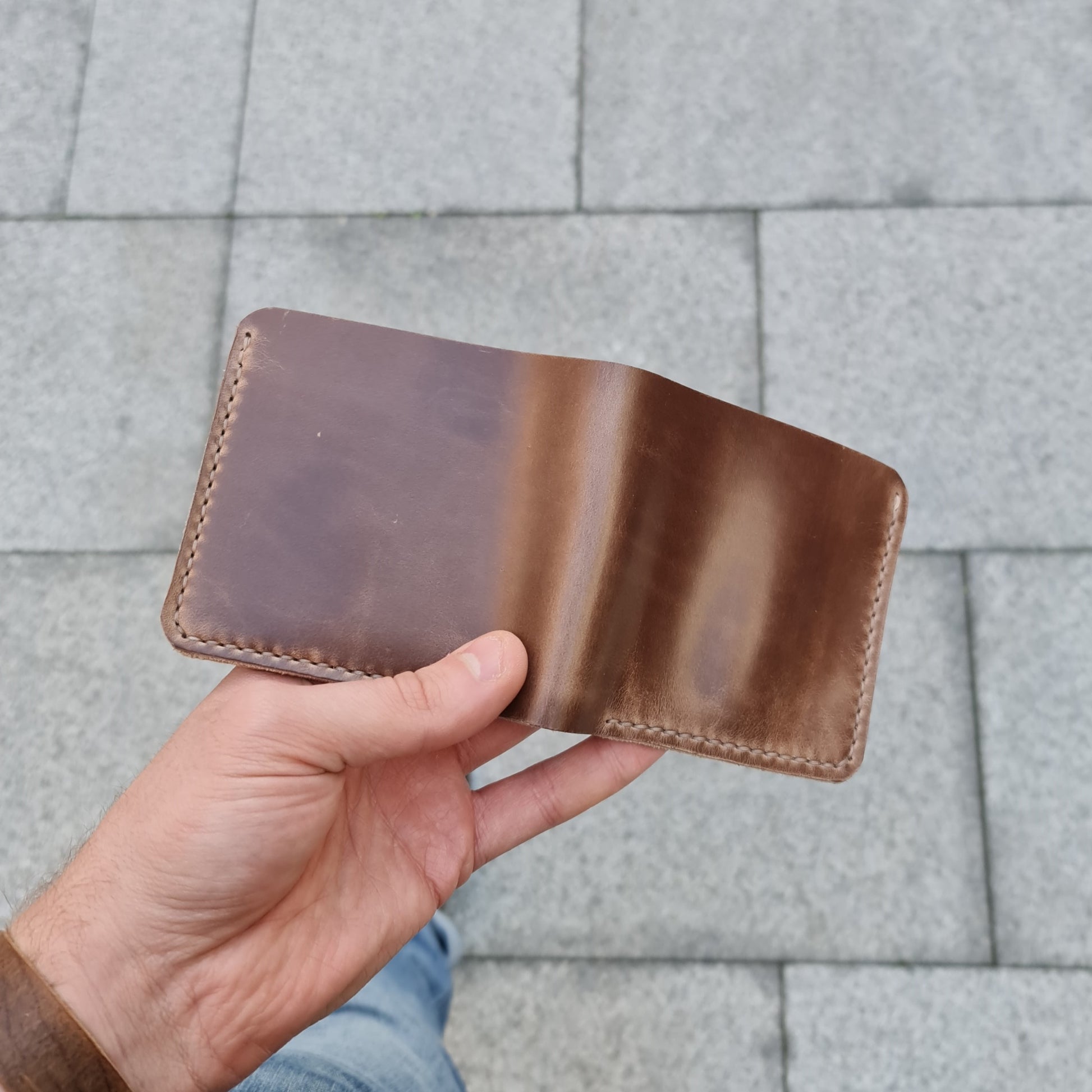No. 3 Pioneer Billfold Coin Wallet, Horween Natural Chromexcel Leather, Back Open Street