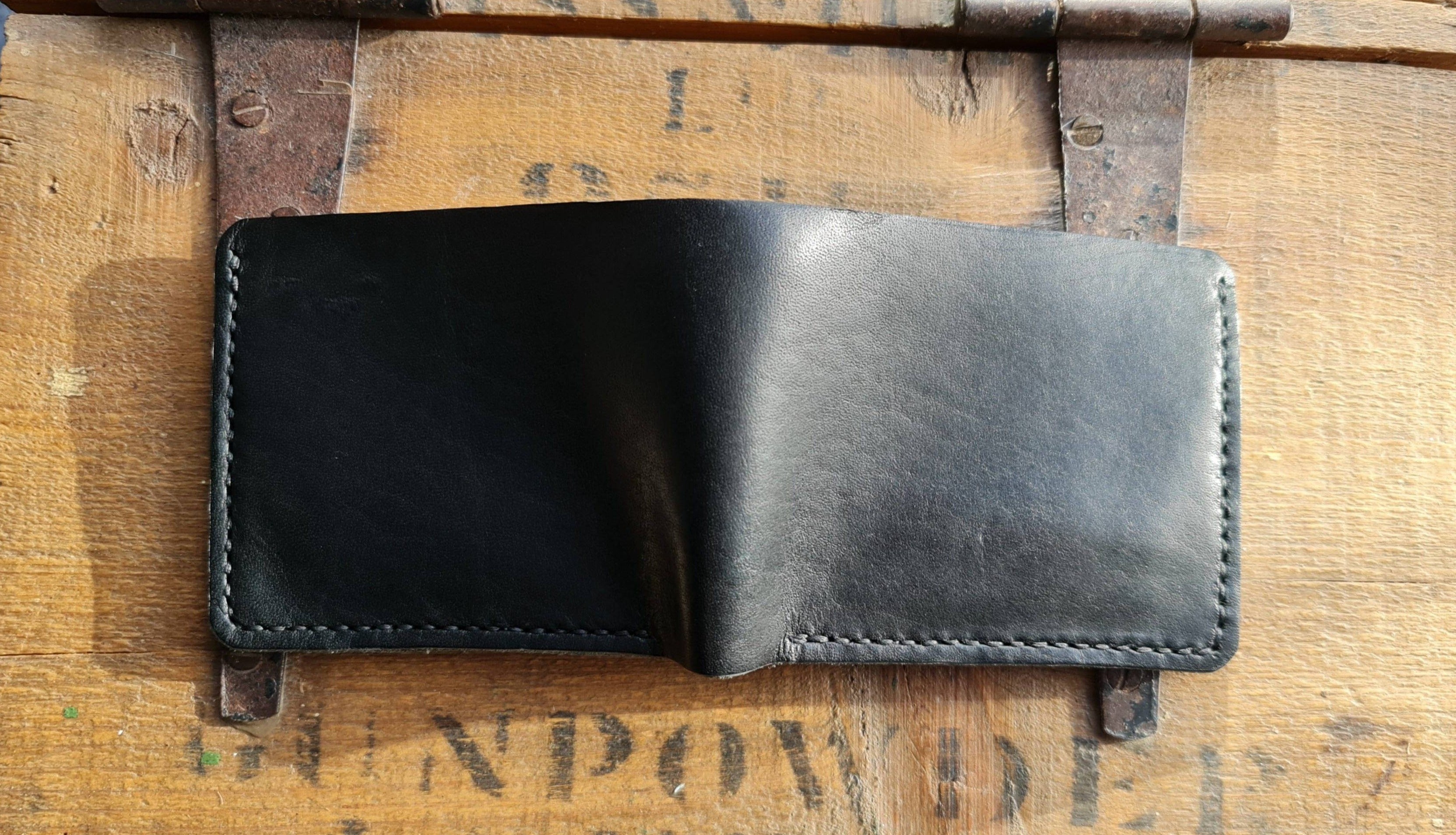 No. 2 Frontiersman Leather Bifold Wallet, Horween Black Dublin Leather, Back Open