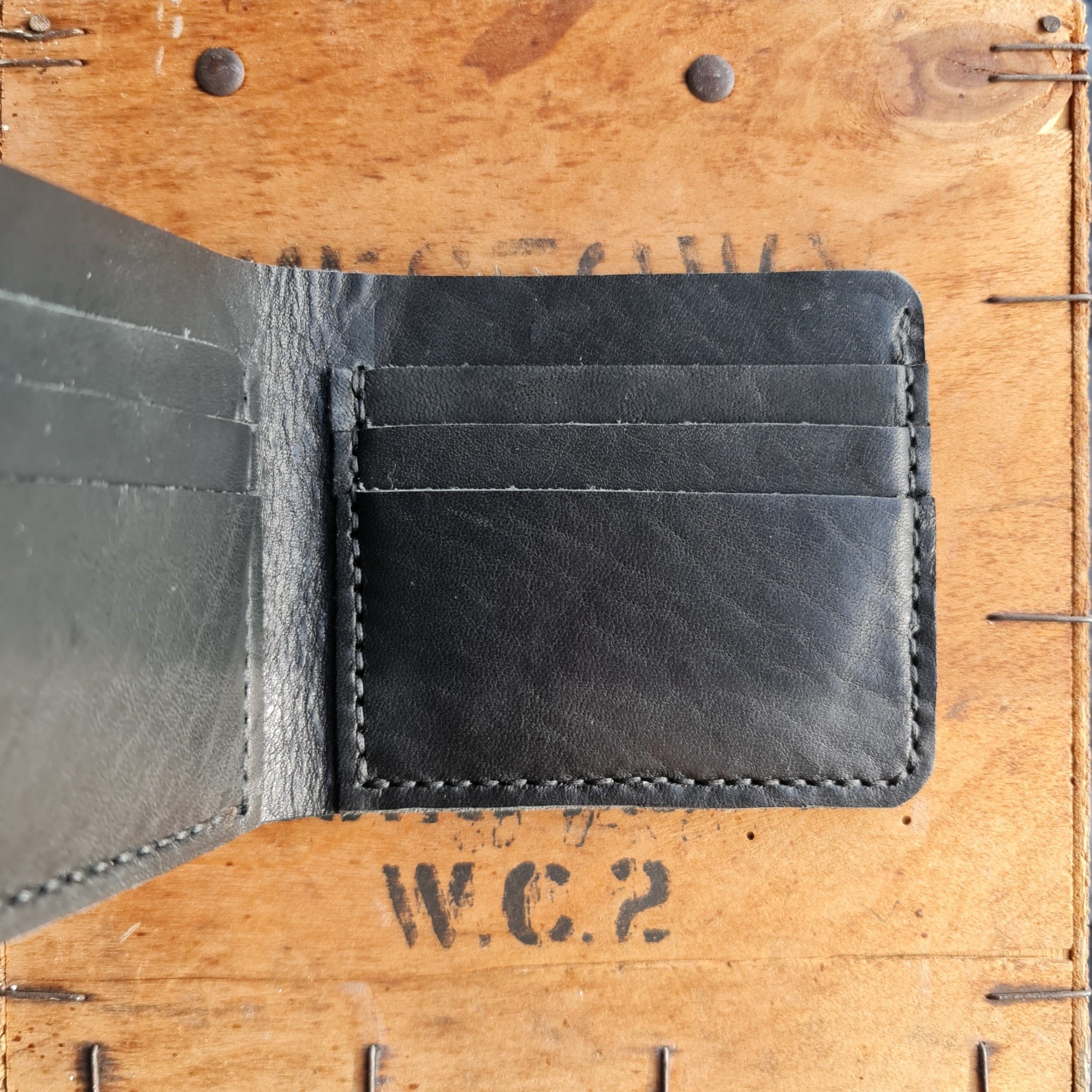 No. 2 Frontiersman Leather Bifold Wallet, Horween Black Dublin Leather, Inside Right