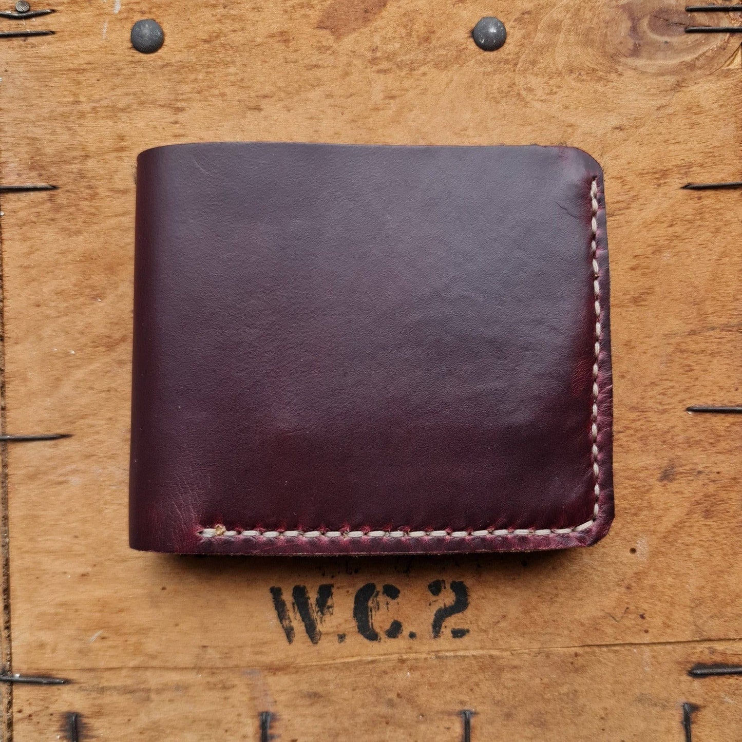 No. 2 Frontiersman Leather Bifold Wallet, Horween Burgundy Chromexcel Leather, Front