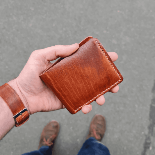 No. 2 Frontiersman Leather Bifold Wallet, Horween English Tan Dublin Leather, Front Street View