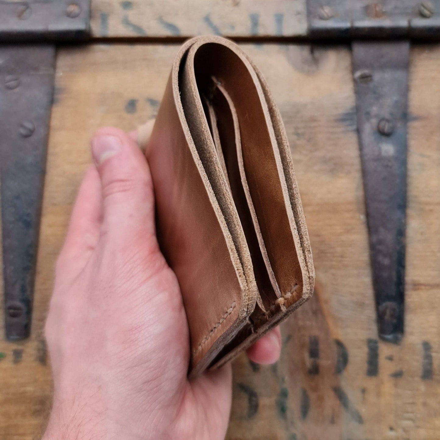 No. 2 Frontiersman Leather Bifold Wallet, Horween Natural Chromexcel Leather, Top 